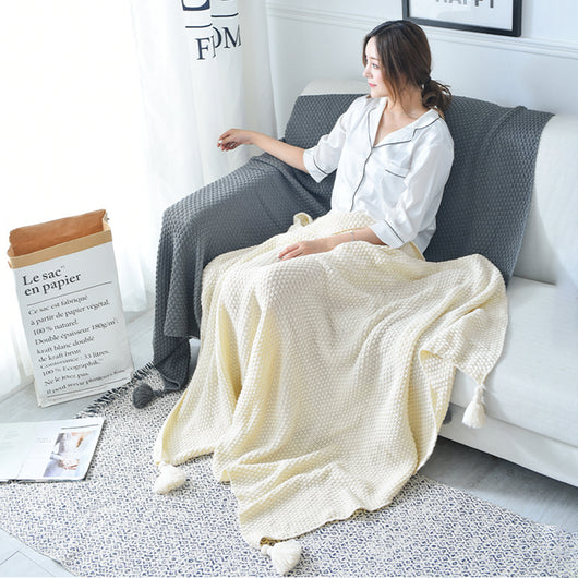 Manta Nórdica de Punto con Borlas para Sofá, Oficina y Cama - Image 9