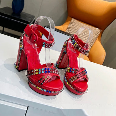 Sandalias Romanas de Tacón Grueso con Plataforma, Cuero Auténtico y Strass - Image 18