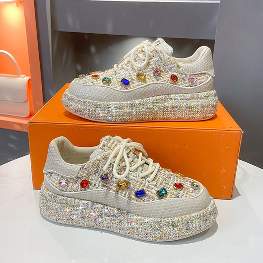 Mocasines Plataforma para Mujer con Tweed Colorido y Piedras - Zapatos Cómodos y Casuales - Image 27
