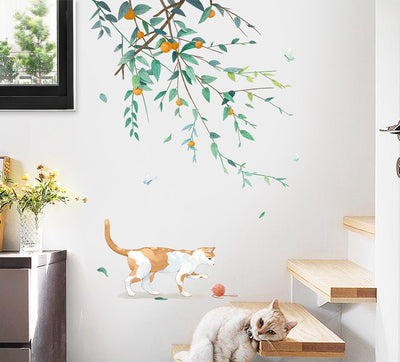 Cartoon cat wall sticker featuring multiple playful cats, one reaching for a fish, with "I LOVE FISH" text. - Image 25