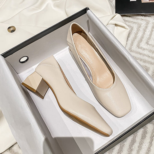 Zapatos de Cuero Genuino para Mujer con Tacón Medio y Punta Cuadrada - Image 12