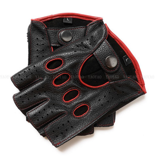 Guantes de Cuero Mitad Dedo para Motociclismo y Actividades al Aire Libre - Image 8