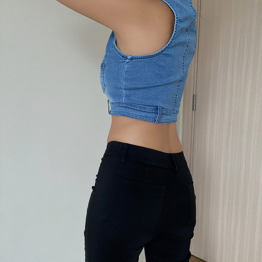 Top Sin Mangas Cuello Profundo Vintage Desgastado con Bolsillo y Cierre - Image 6