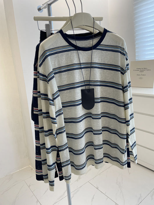 Blusa Retro a Rayas con Cuello Clásico - Suéter Holgado y Estilizador para Mujer - Image 9