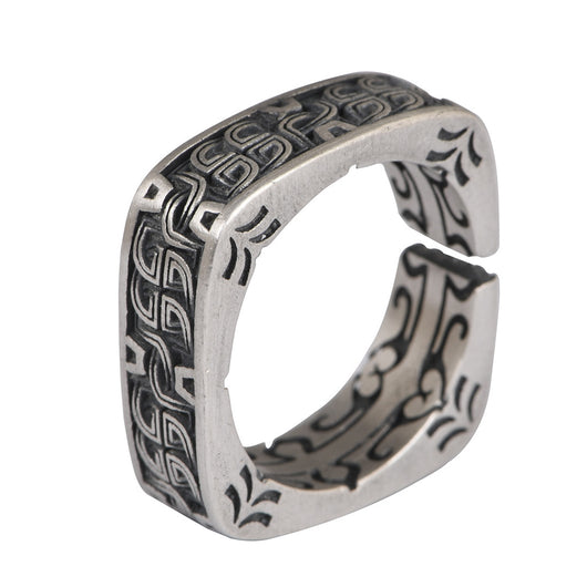 Anillo Cuadrado de Plata Tailandesa con Patrón Tótem Vintage para Mujer - Image 9