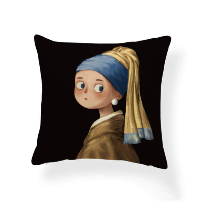 Funda de Almohada Estampada Niña Caricatura Cojín Pintura al Óleo Tela Mixta - Image 15