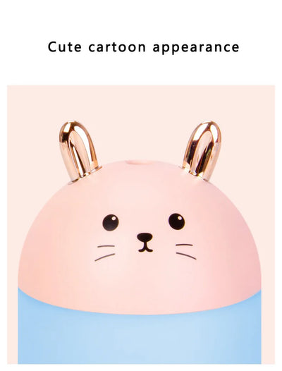 Cute sky blue and white mini USB rabbit humidifier with gold ears, ideal for home or office aromatherapy. - Image 14
