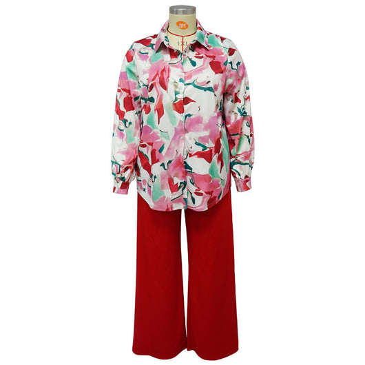 Conjunto de Dos Piezas para Mujer - Blusa Estampada Suelta y Pantalón Ancho Casual - Image 10