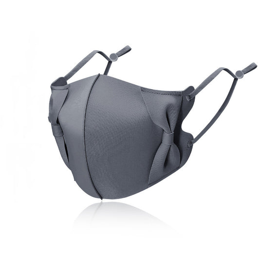 Light blue ice silk face mask with decorative bows on the sides and adjustable ear loops, shown on a white background. - Image 18