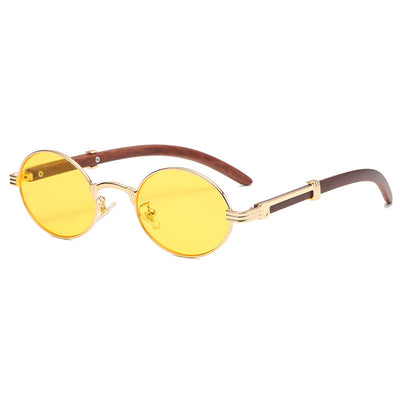 Gafas de Sol Retro Marco Redondo Pequeño con Textura Madera - Image 5