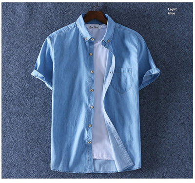 Camisa Denim de Algodón Manga Corta para Hombre - Comodidad de Verano - Image 8