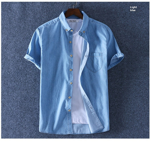 Camisa Denim de Algodón Manga Corta para Hombre - Comodidad de Verano - Image 8