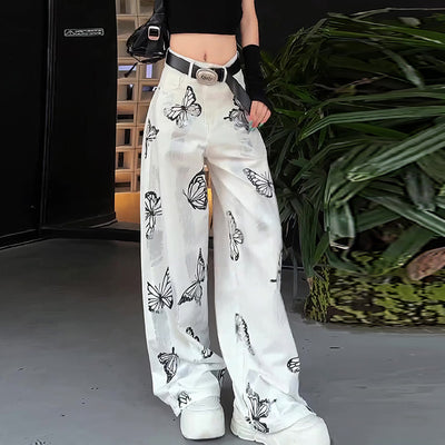Pantalones Anchos Tie-Dye Mariposa Blanco para Mujer - Image 12