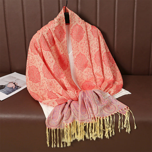 Bufanda Étnica Vintage con Flecos y Tejido Jacquard para Mujer - Image 12