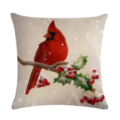 Funda de Almohada Lino Serie Pájaro Rojo Bendición Navideña - Image 5