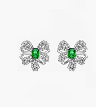 Aretes de Plata Esterlina con Esmeralda Verde en Forma de Moño - Image 22