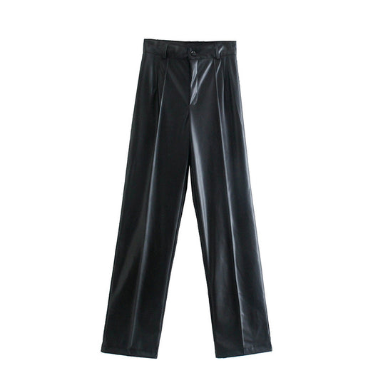 Pantalón de Cuero Estilo Europeo Cintura Alta Casual Ajustado