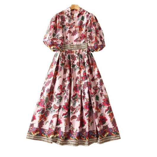 Vestido Estampado con Cuello Alzado y Mangas Abullonadas - Image 5