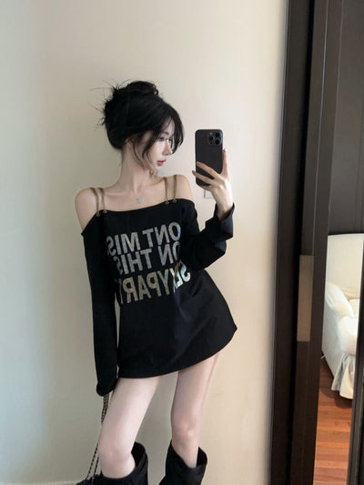 Blusa Vintage Estampada Talla Grande con Hombros Descubiertos y Mangas Largas para Mujer - Image 7