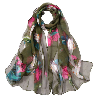 Pañuelo de Seda con Protección Solar y Estampado de Rosas - Image 30