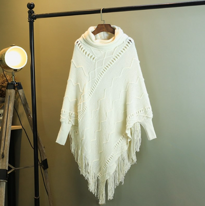 Poncho Tejido Cuello Alto con Flecos - Abrigo Cálido para Otoño e Invierno - Image 10