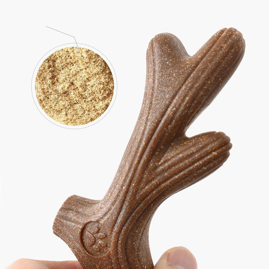 Brown bone-shaped dog chew toy with a paw print detail and small hole, designed for small dogs. - Image 8