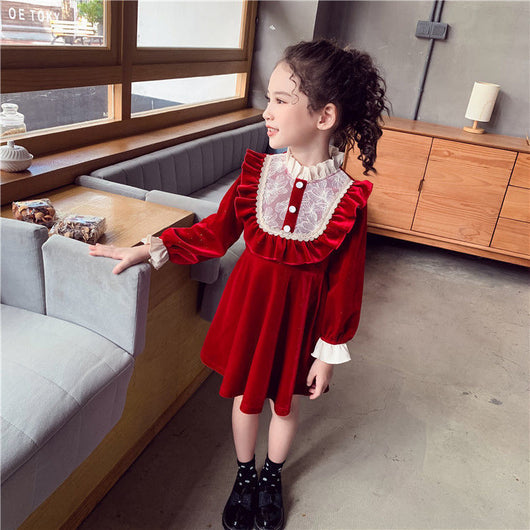 Vestido Navideño Rojo de Terciopelo para Niña - Image 9