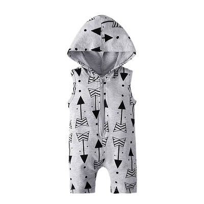 Enterizo Infantil Verano con Capucha, Estampado de Flechas Gris y Blanco - Image 15