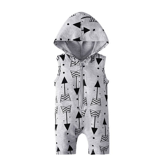 Enterizo Infantil Verano con Capucha, Estampado de Flechas Gris y Blanco - Image 15
