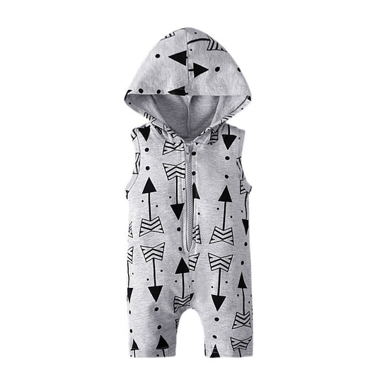 Enterizo Infantil Verano con Capucha, Estampado de Flechas Gris y Blanco - Image 2