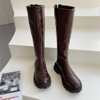 Botas Largas Hasta la Rodilla con Tacón Cuadrado y Punta Redonda - Image 3