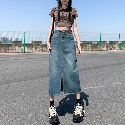 Falda Denim Cintura Alta con Abertura - Image 6