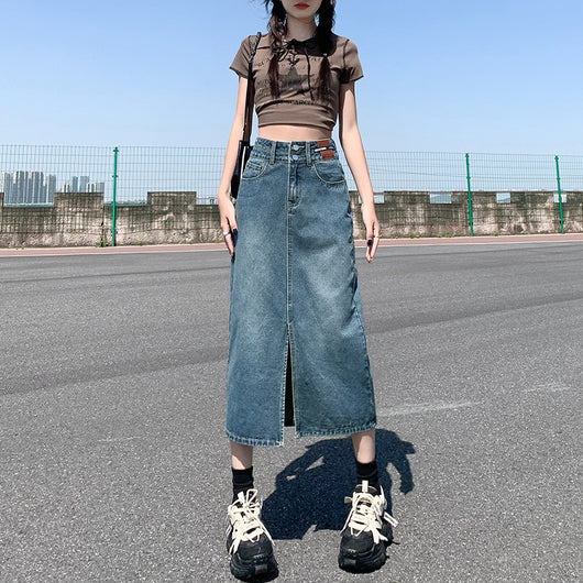 Falda Denim Cintura Alta con Abertura - Image 6