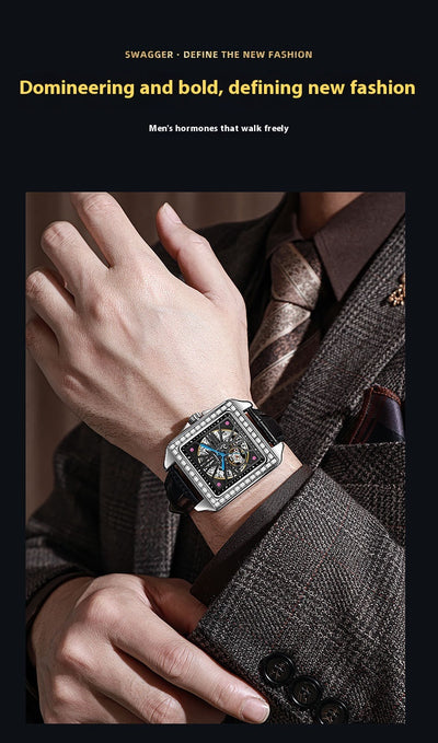 Reloj Automático de Diseño Cuadrado con Diamantes - Image 12