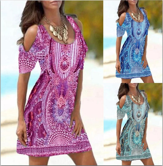 Vestido de Cuello Redondo con Cutout y Estampado Fashion