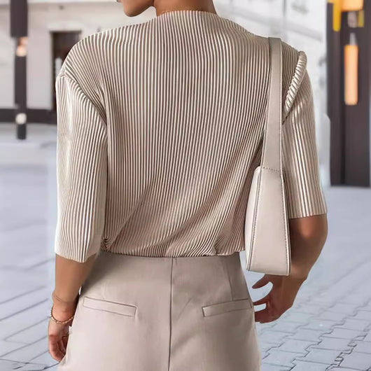 Blusa Tejida Slim con Mangas Abullonadas y Rayas Verticales - Image 2