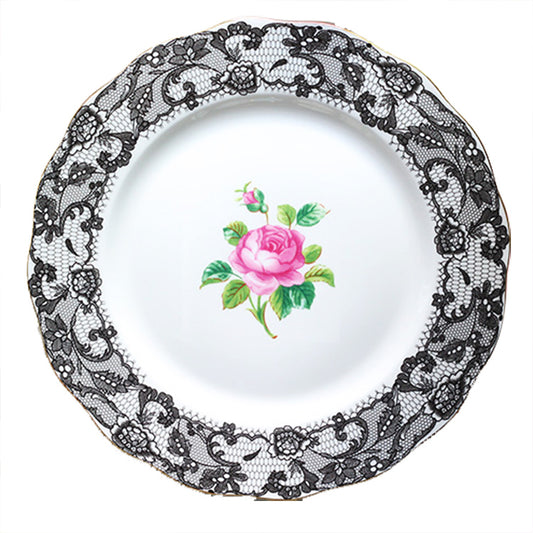 Plato de Postre Bone China Tarde Inglesa Encaje Negro