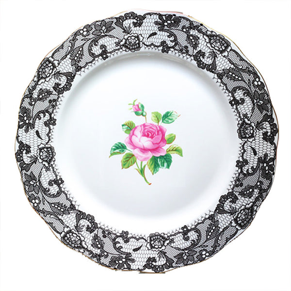 Plato de Postre Bone China Tarde Inglesa Encaje Negro