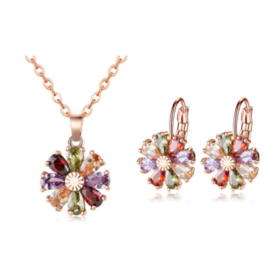 Collar y Aretes de Diamante Floral con Circón y Cobre - Image 16