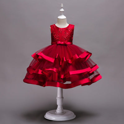 Vestido Infantil con Mangas Abullonadas y Bordados Delicados