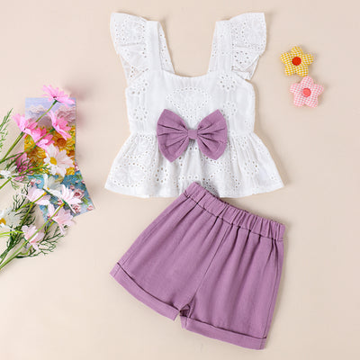 Conjunto de Short y Blusa Blanca con Volantes y Moño - Image 17