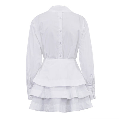 Vestido Sastre Blanco con Solapas y Mangas Largas de Cintura Alta - Image 17
