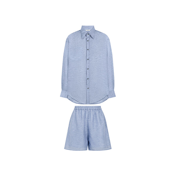 Conjunto Holgado de Camisa y Shorts con Patrón Jacquard Oscuro - Image 5