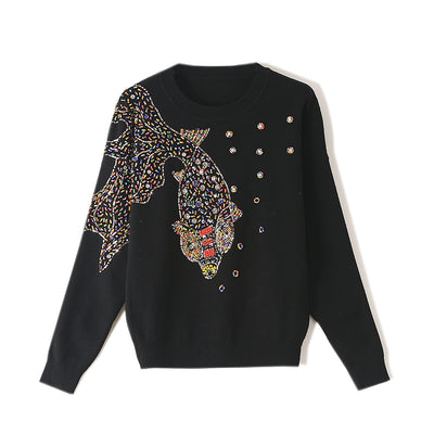 Suéter Tejido a Mano con Bordado de Diamantes - Blusa Dorada para Mujer - Image 18