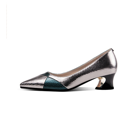 Zapatos de Tacón Medio Puntiagudo con Combinación de Colores para Mujer - Image 25