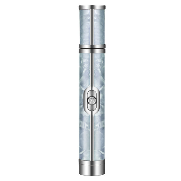Silver-gray portable nail polishing instrument with a sleek, pen-like design and textured body. - Image 4
