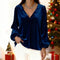 Blusa de Terciopelo con Cuello V y Mangas Linterna - Elegancia Luxuosa