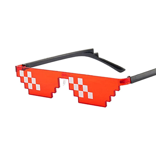 Red pixelated mosaic sunglasses with black arms and white pixel accents, ideal for anime cosplay or funny costumes. - Image 19