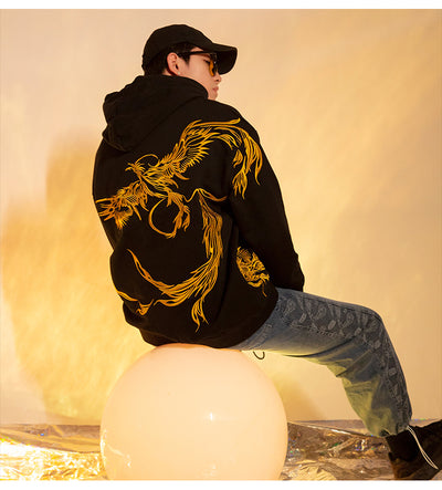 Sudadera Étnica con Capucha y Bordado de Fénix para Hombre - Image 6