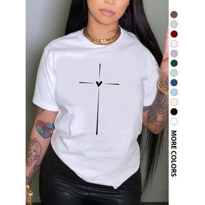 Playera Gráfica Cuello Redondo con Estampado de Corazones Cruzados para Mujer - Image 6